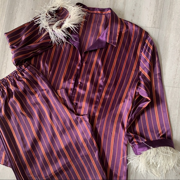 Ostrich feather trim pajama set - Picture 3 of 5